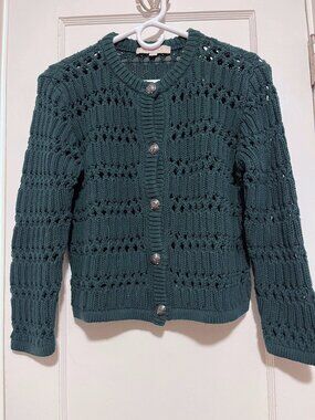 LOFT Open Knit Cardigan – Forest Green (Deep Spruce) – XS